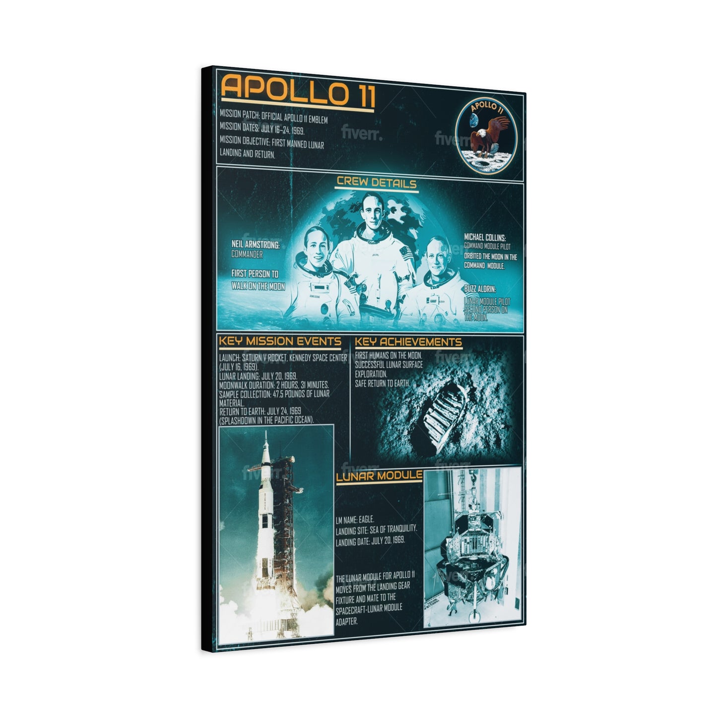 Apollo 11 Space Exploration Canvas Print