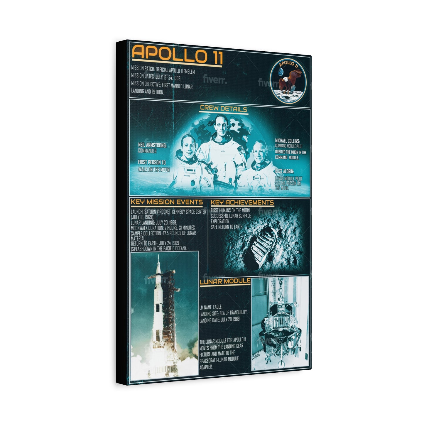 Apollo 11 Space Exploration Canvas Print